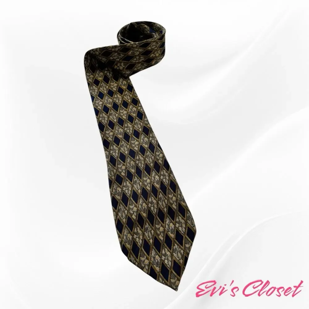 Ermenegildo Zegna Blue Gold Tie 100% Silk Disegno Exclusivo Made In Italy